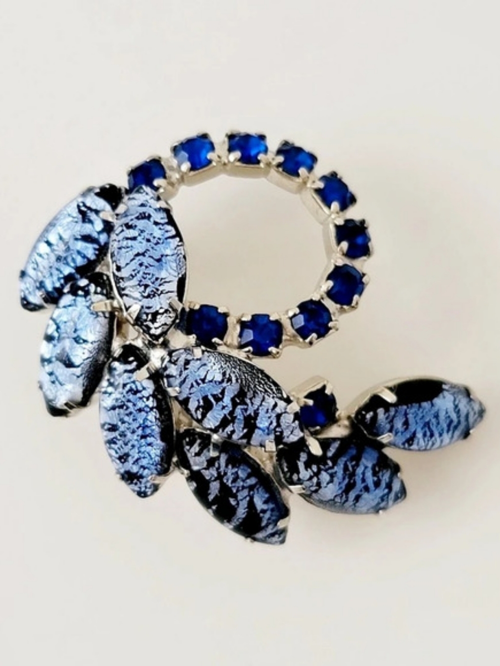Blue & Silver Floral Brooch